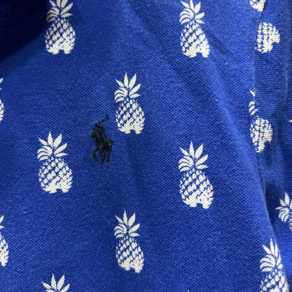 Polo Ralph Lauren Polo Shirt Mens M Blue Pineapples Cotton Custom Slim‎ Fit